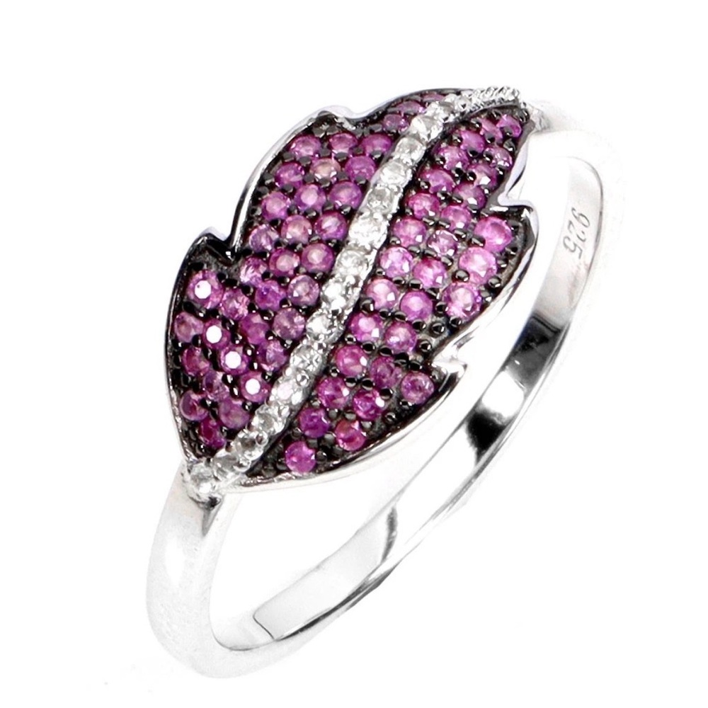 Diamond cut Natural Pink Sapphire & White Topaz in 925 Sterling Silver Ring Sz 9